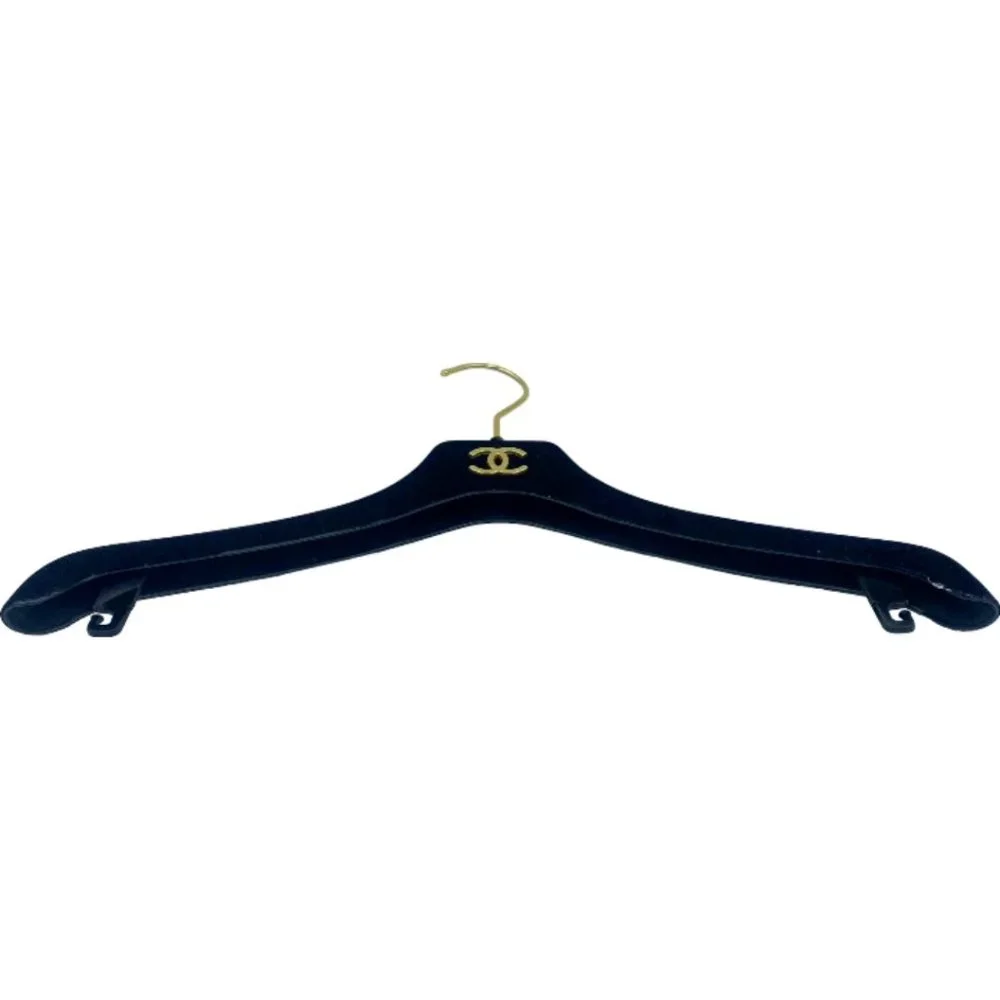 Vintage Chanel Single Black Clothing Closet Hanger w/Gold Logo